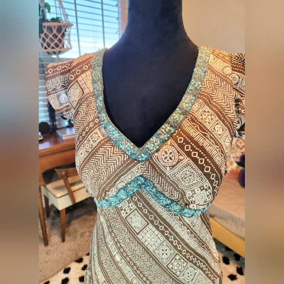 Y2K 90's Boho Dress Ankle Length Form Fitting size 10 Turquoise accents - Picture 5 of 6